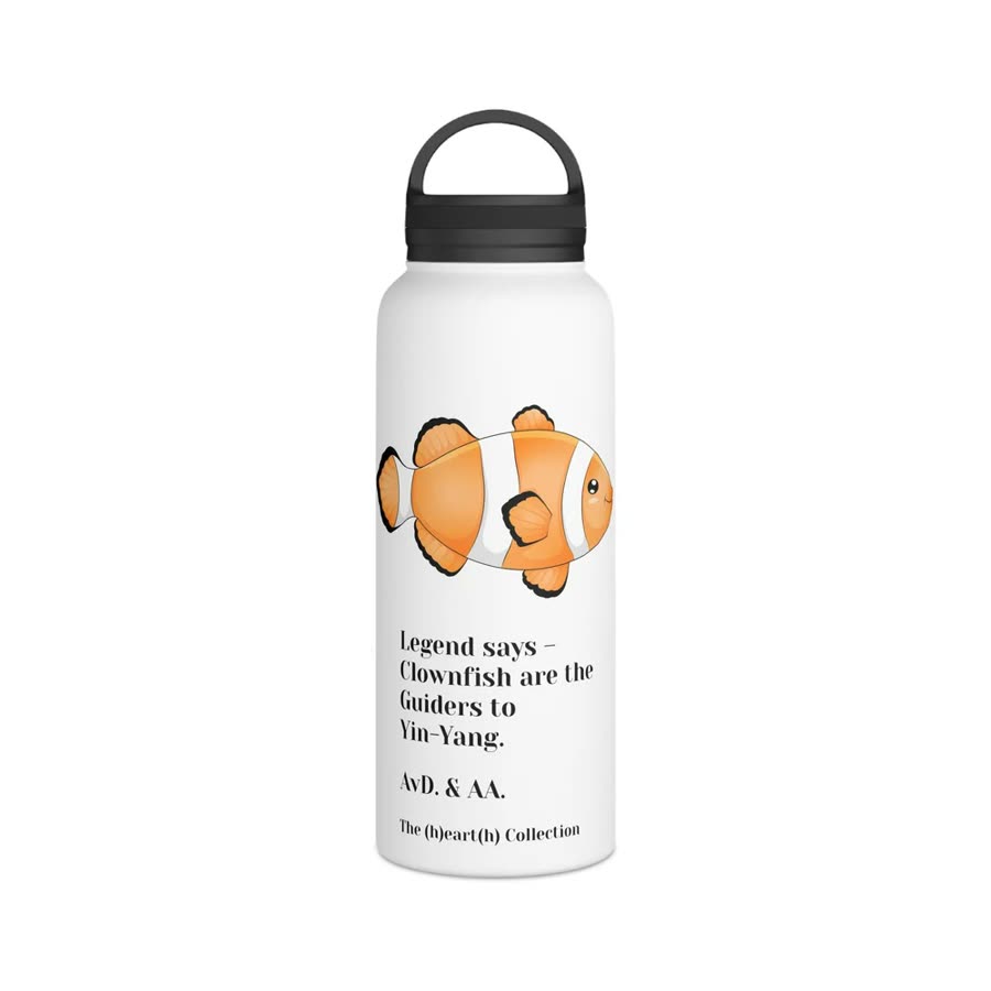 Water bottle printed with an orange clownfish.