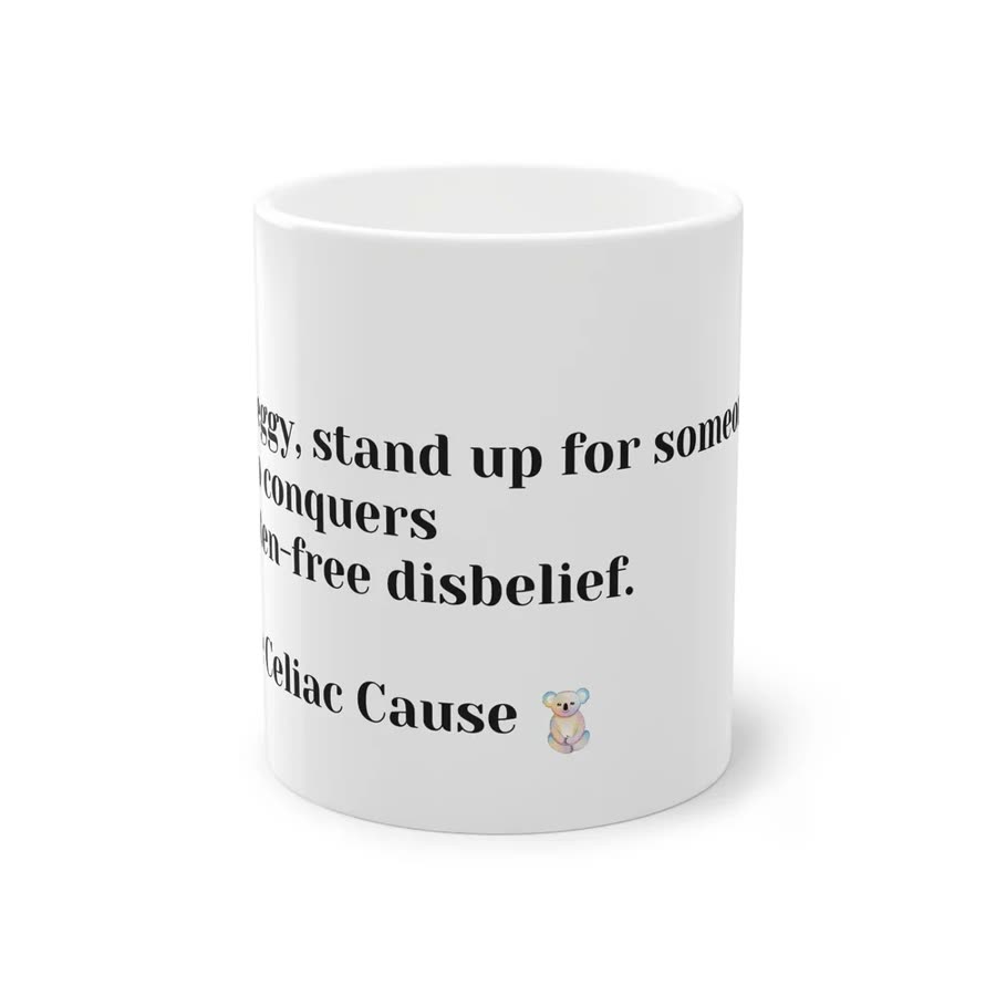 White ceramic mug from The Celiac Cause, EU edition.
