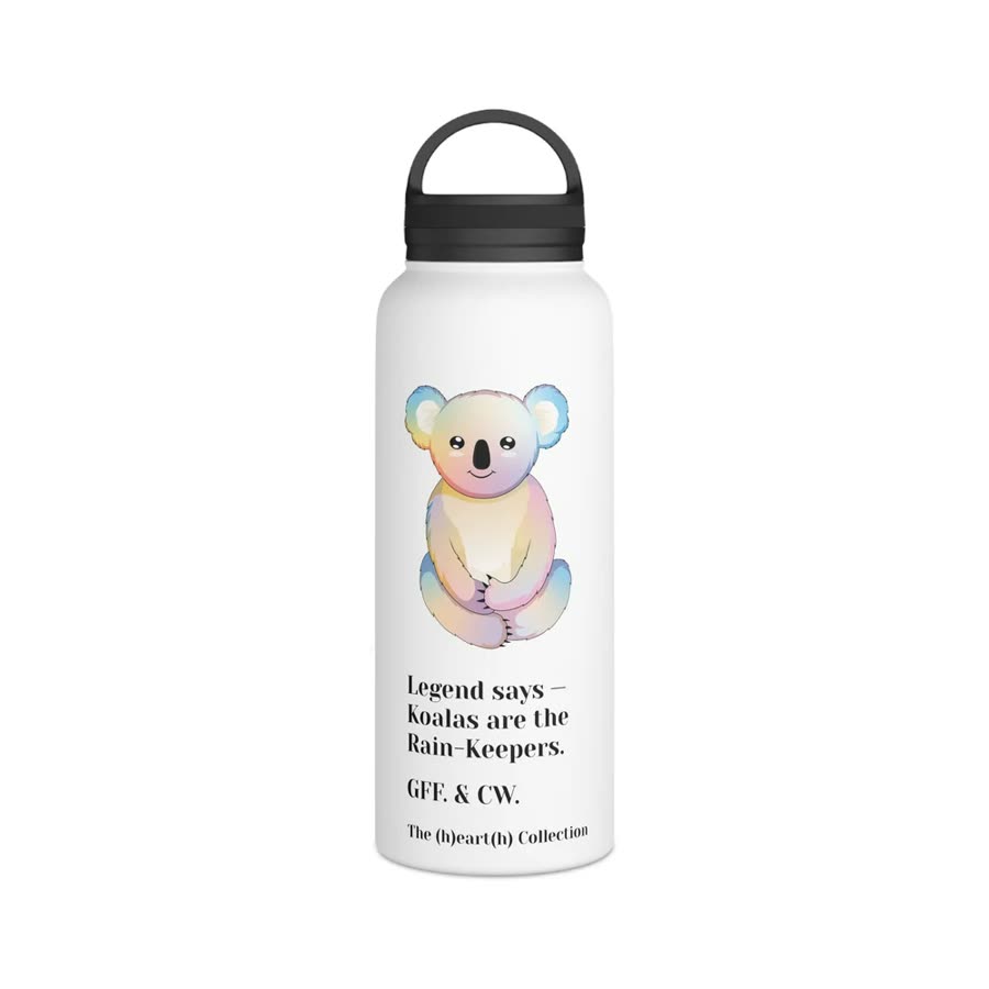 Water bottle printed with a pastel koala.